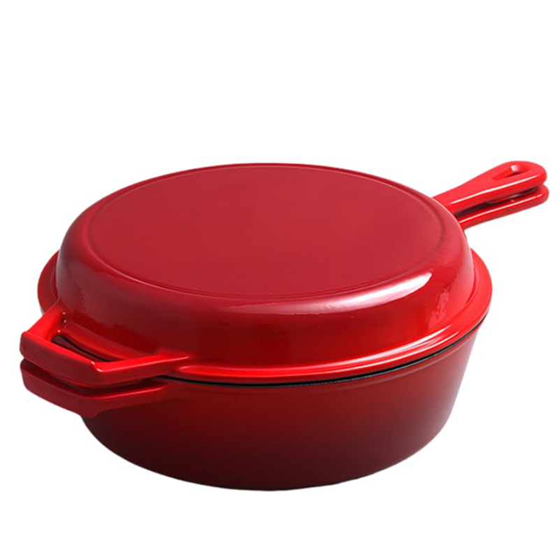 Dutch Oven Enamel - 2 in1 geëmailleerde gietijzeren Nederlandse oven