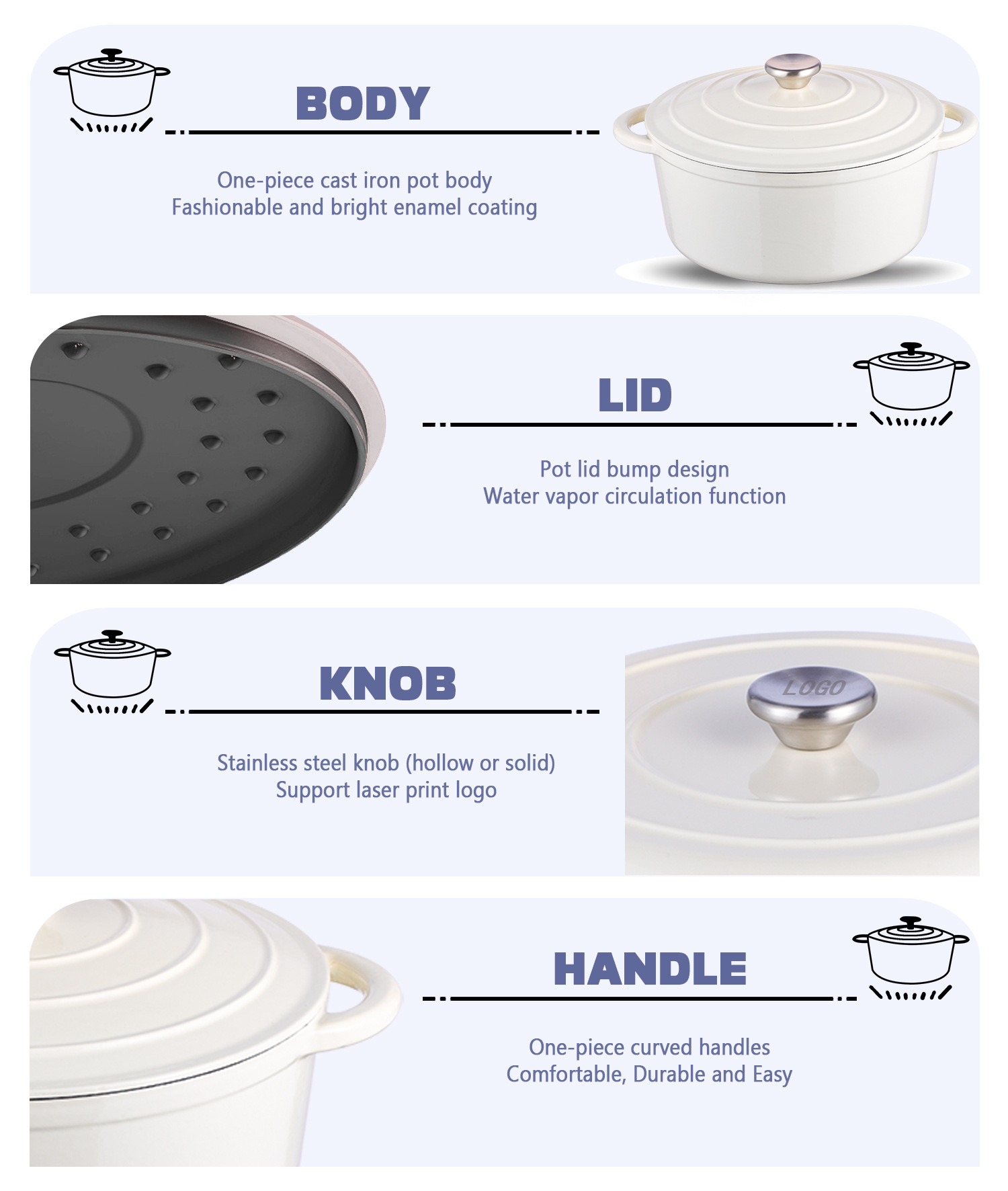 Dutch Oven Enamel - Geëmailleerde gietijzeren kookset met antiaanbaklaag, keramisch