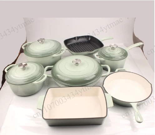 Dutch Oven Enamel - 7-delige geëmailleerde gietijzeren Dutch oven set,